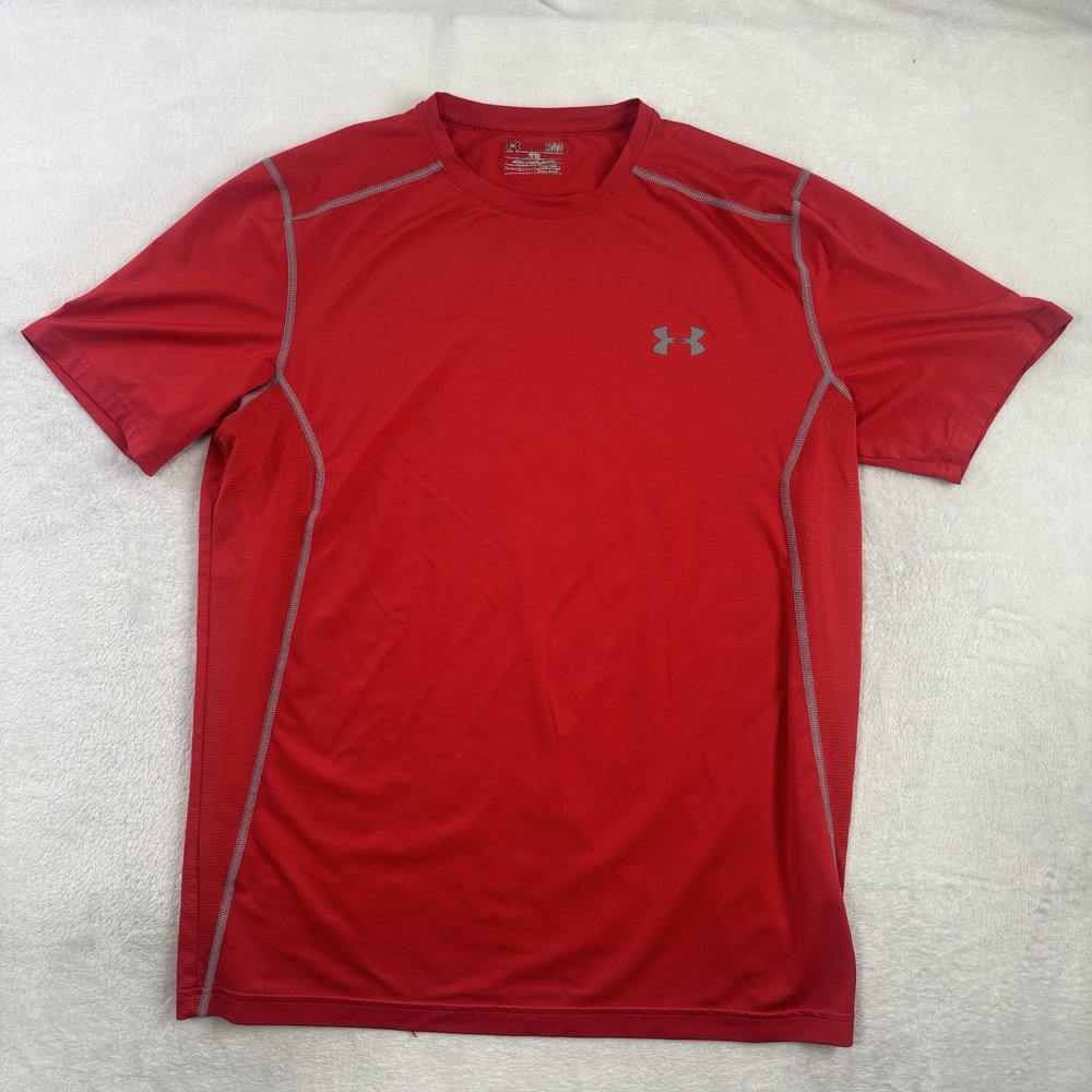 Under Armour Fitted Heat Gear Red Short Sleeve Activewear Athletic Shirt Men's L